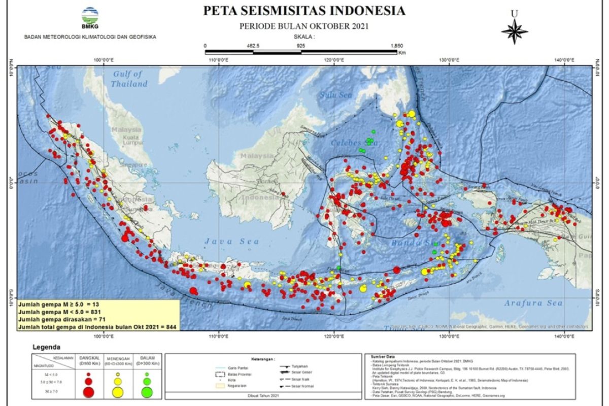 BMKG mencatat 844 kali aktivitas gempa selama Oktober 2021