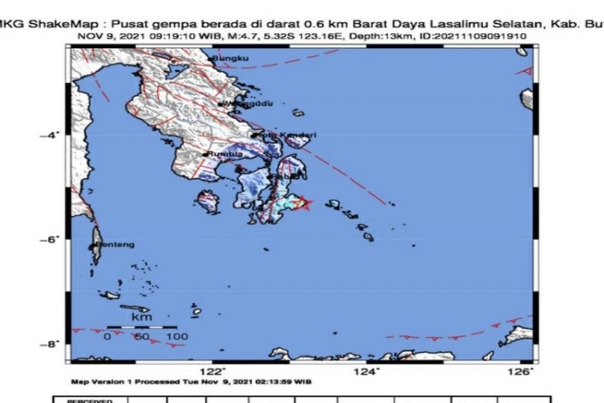 Gempa kedalaman 13 km guncang wilayah Lasalimu Kabupaten Buton Sultra