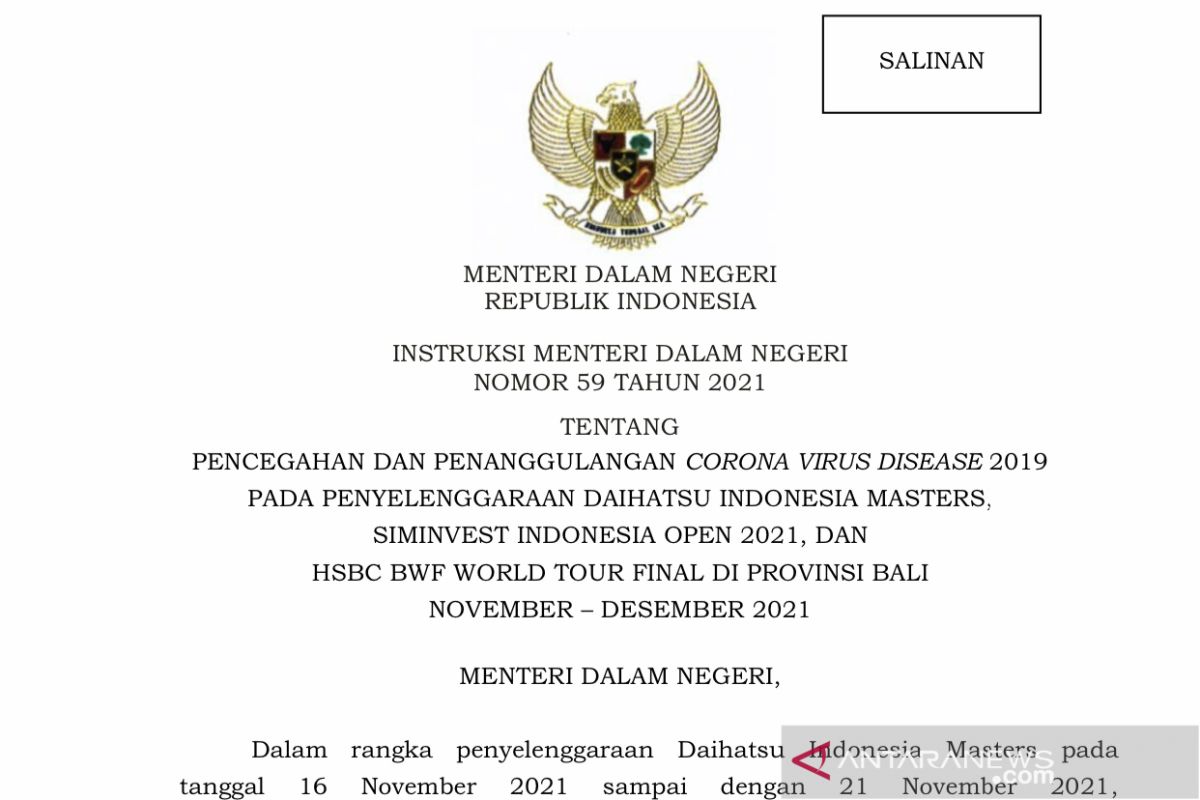 Mendagri: Peserta IBF-2021 di Bali wajib karantina 3-5 hari