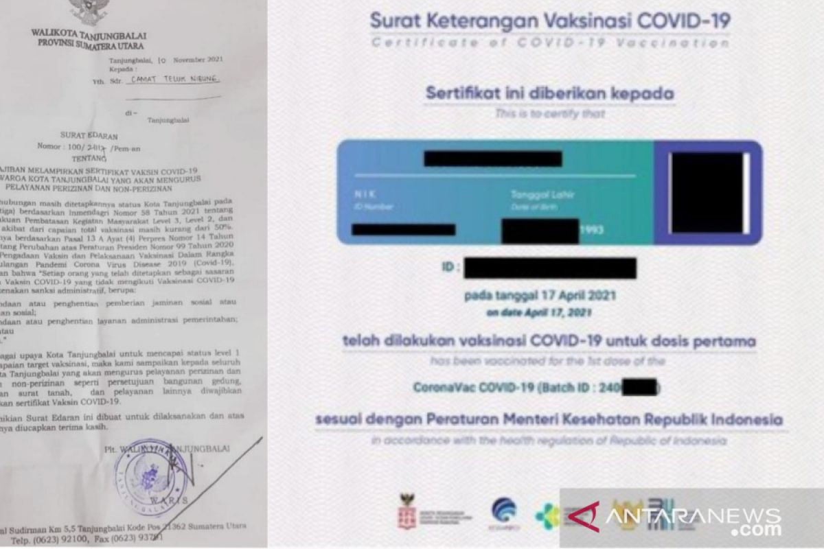Pemkot Tanjungbalai keluarkan SE pengurusan administrasi wajib vaksin