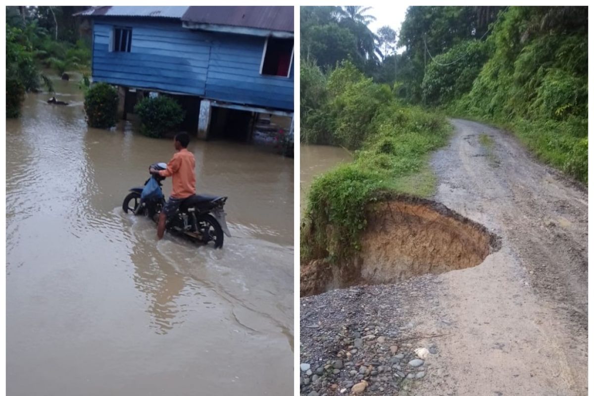 Tiga kecamatan di Langkat mengalami banjir dan badan jalan longsor
