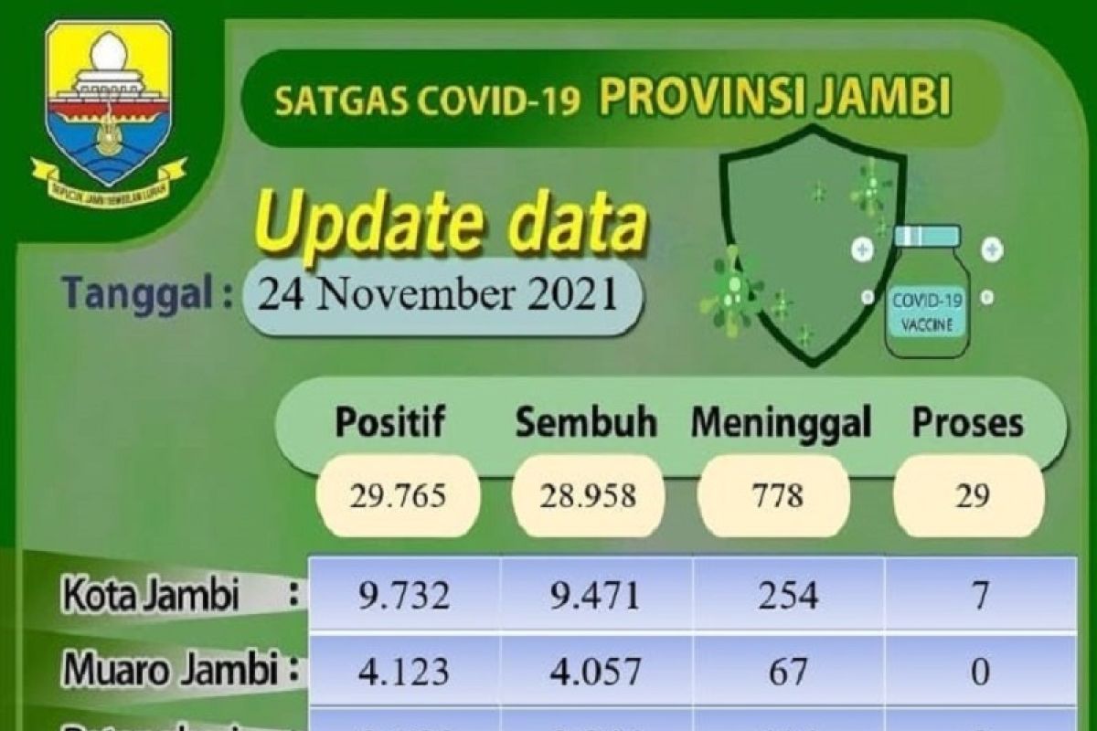 Total 28.958 warga Jambi sembuh dari COVID-19