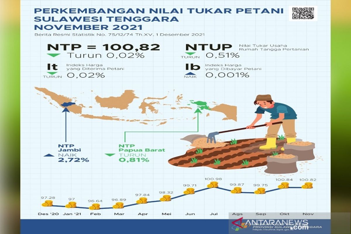 BPS sebut NTP Sultra November 2021 tercatat 100,82 poin