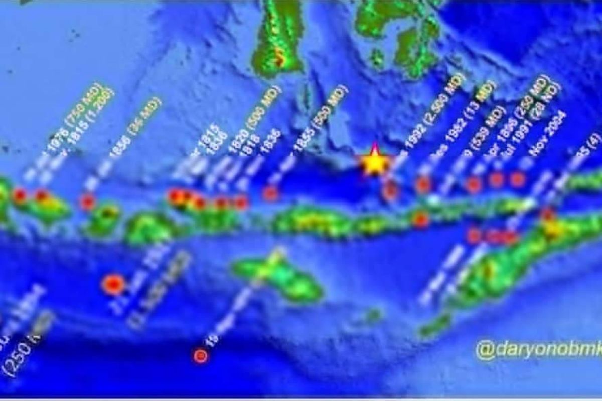 22 kali tsunami terjadi di busur Kepulauan Sunda Kecil sejak 1800
