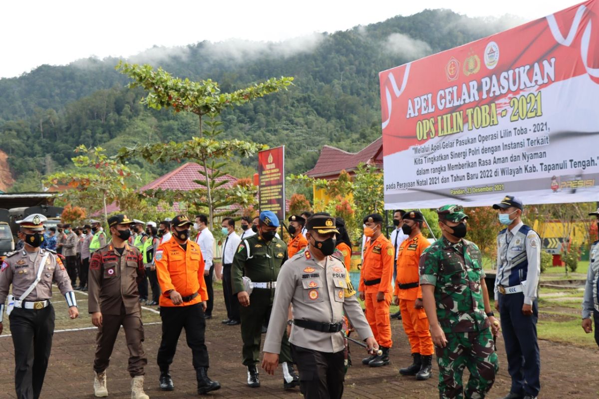 Polres Tapteng gelar apel pasukan operasi Lilin Toba 2021 dan dirikan lima pos