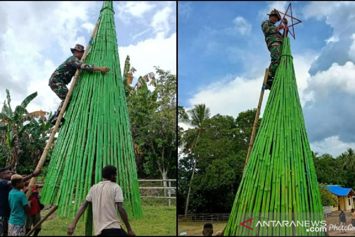 Satgas TNI Yonif 123 buat pohon Natal untuk warga perbatasan RI-PNG
