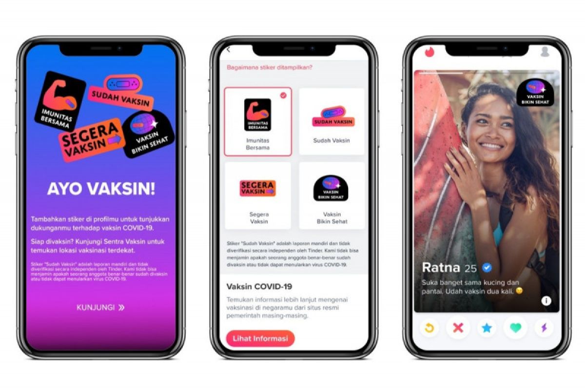 Tinder hadirkan fitur sentra vaksin di dalam aplikasi