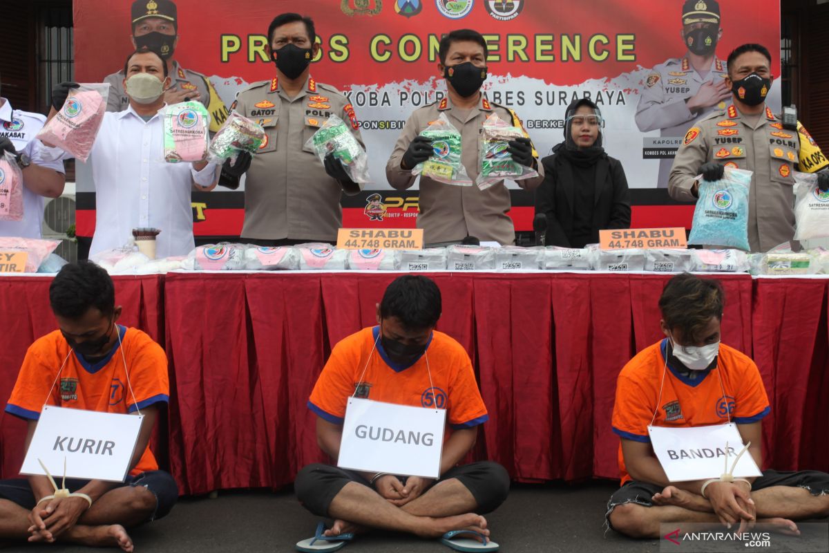Polrestabes Surabaya gagalkan peredaran 44,7 kilogram sabu-sabu