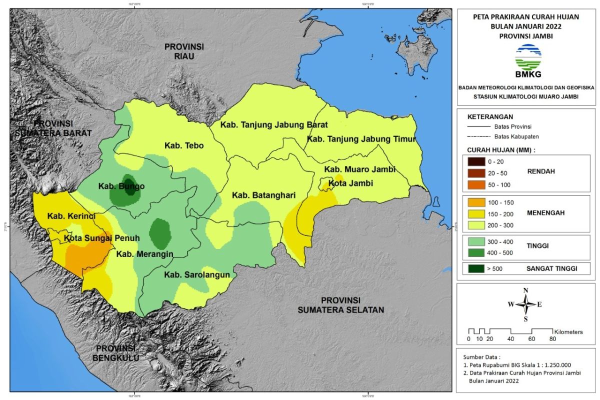 Curah hujan di Jambi kategori tinggi hingga sangat tinggi