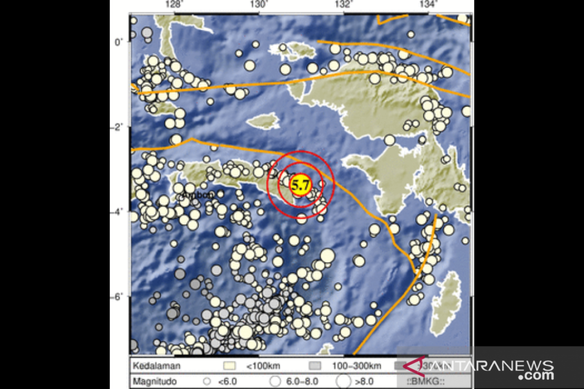 Maluku diguncang gempa berkekuatan magnitudo 5,7