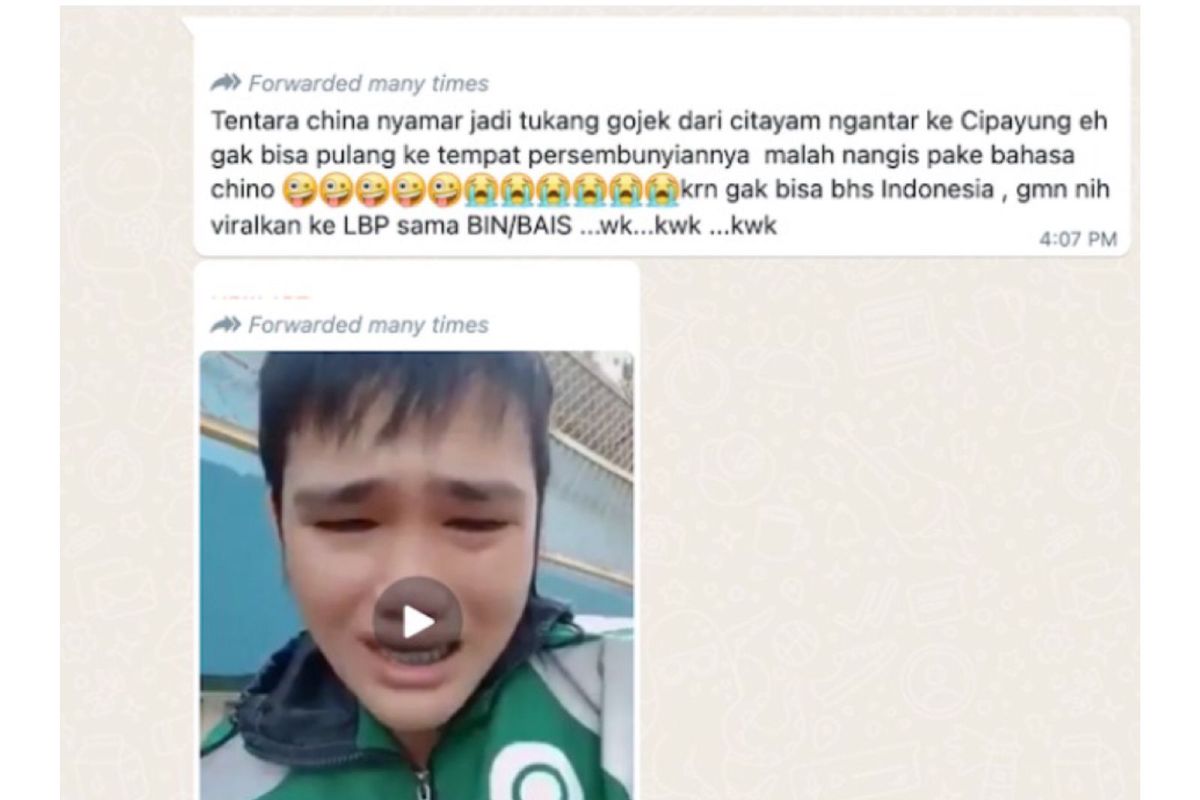 Hoaks! Video tentara China menyamar dengan jaket Gojek