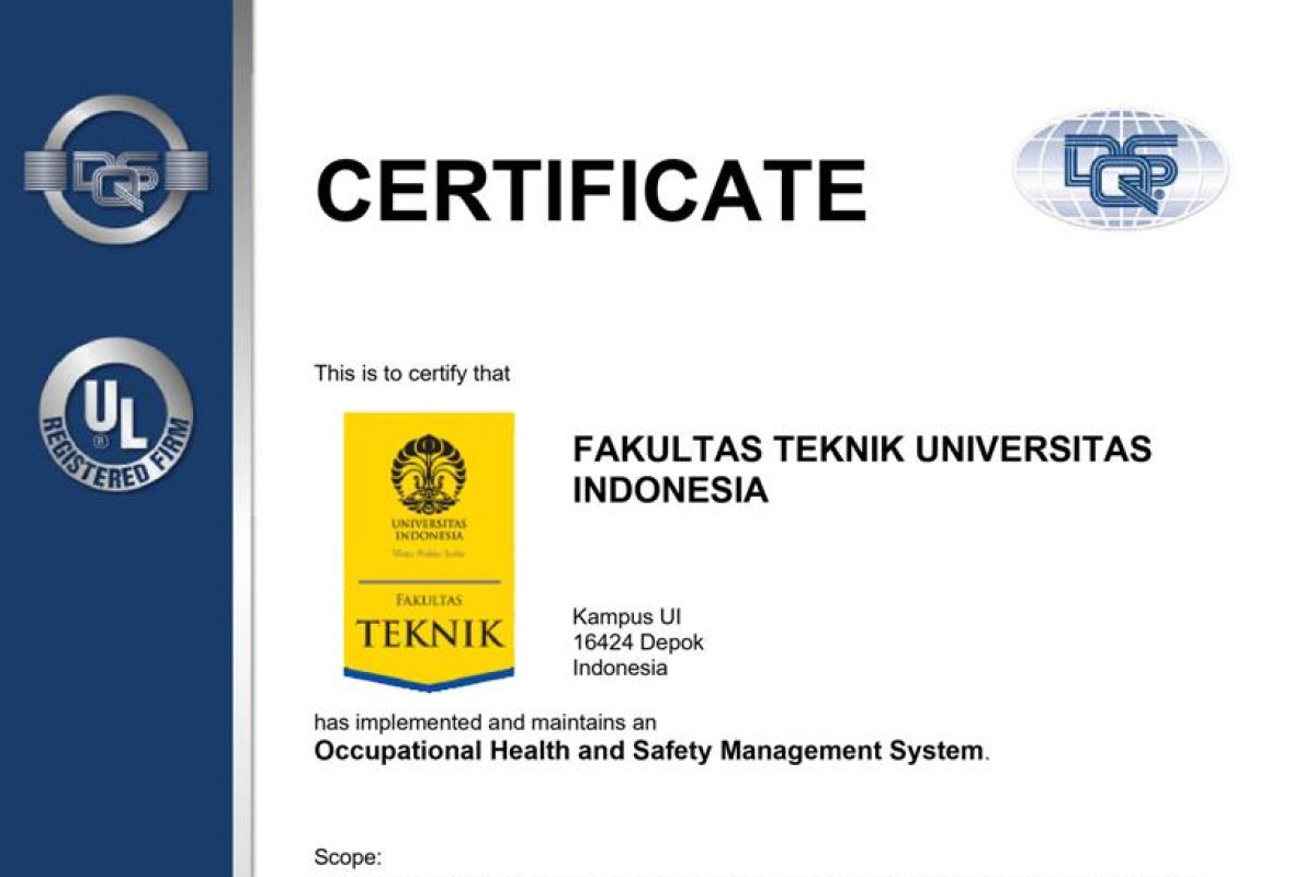 43 laboratorium FTUI berhasilraih sertifikasi ISO 45001:2018
