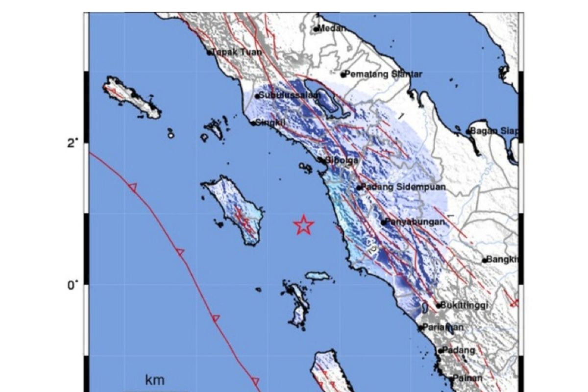 Gempa bumi  tektonik dangkal dirasakan di Mandailing Natal Sumut