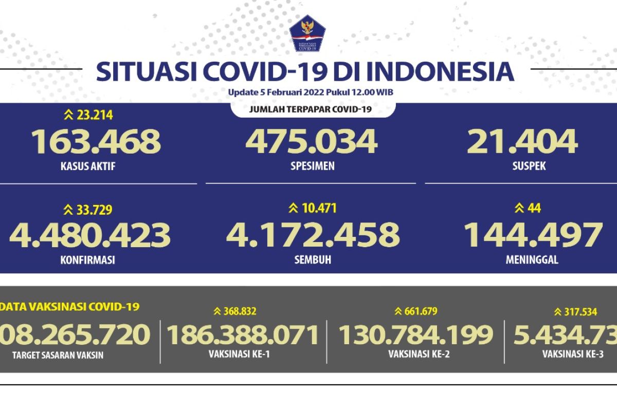 Angka positif COVID-19 terus naik, hari ini bertambah 33.729 kasus