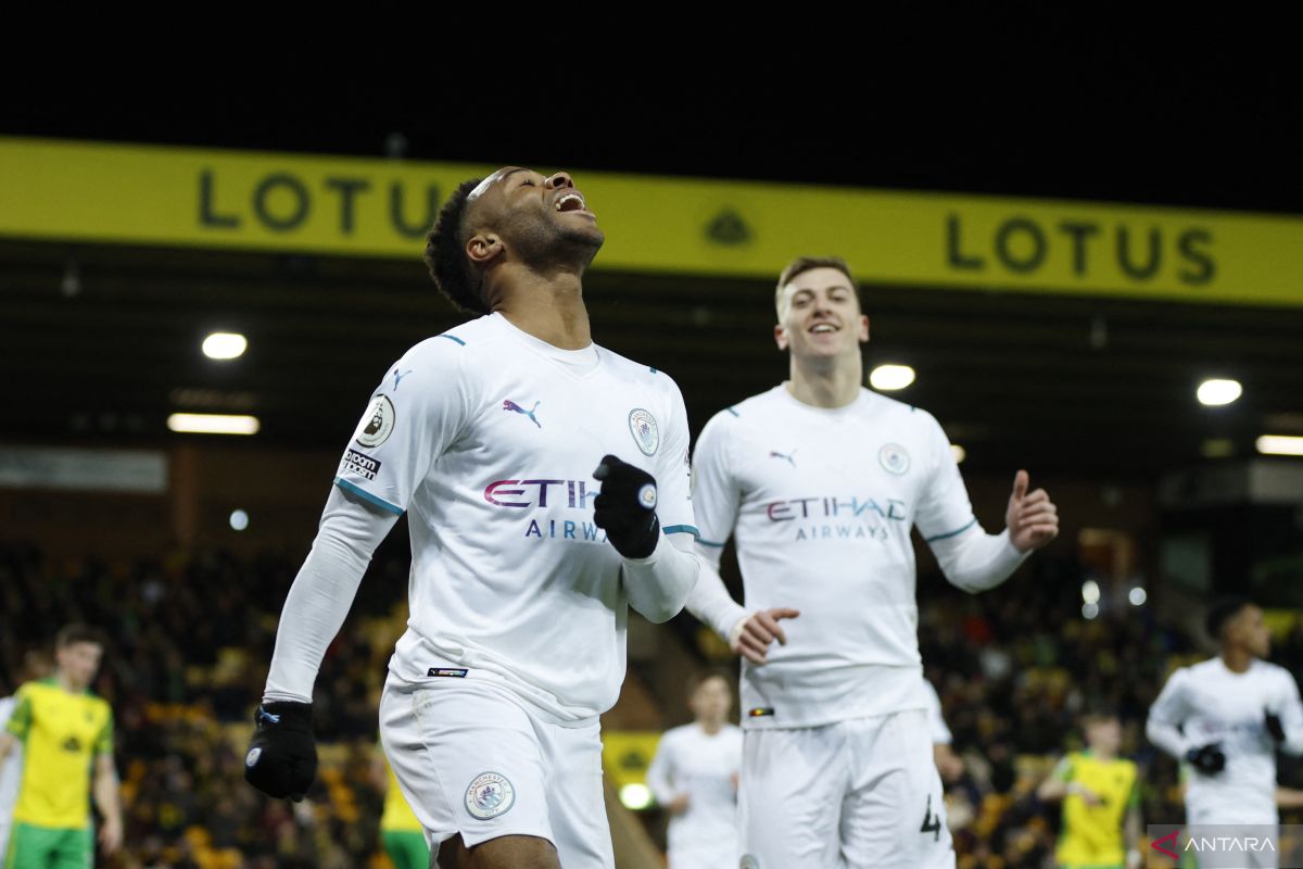 Trigol Raheem Sterling antar Manchester City gulung Norwich 4-0