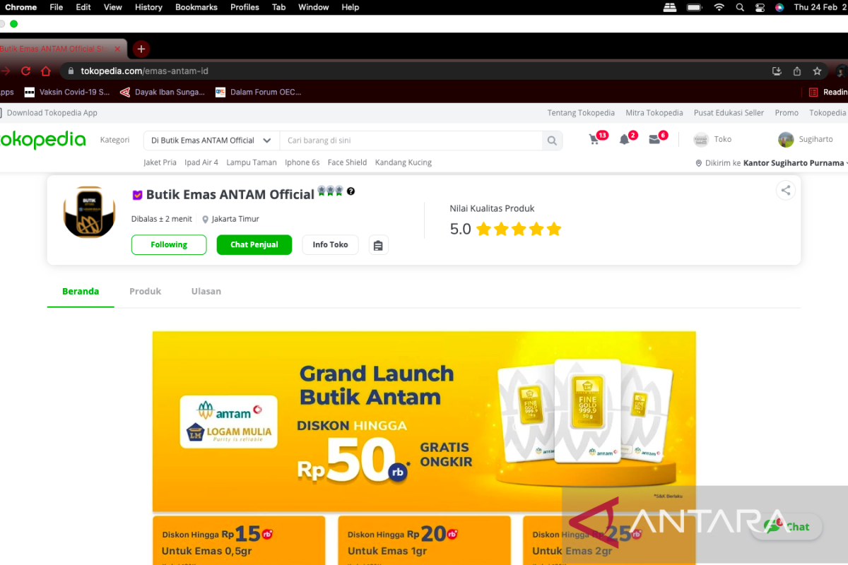 Antam buka butik emas di Tokopedia