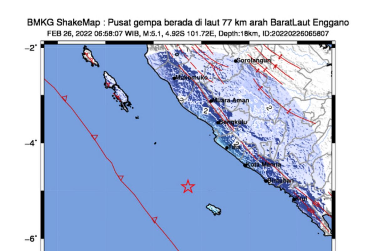 Gempa bumi magnitudo 5,1 guncang Enggano Bengkulu