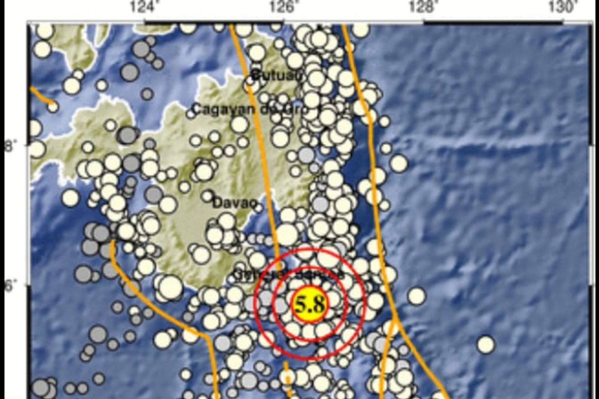 Gempa dengan magnitudo 5,8 terjadi di barat laut Miangas