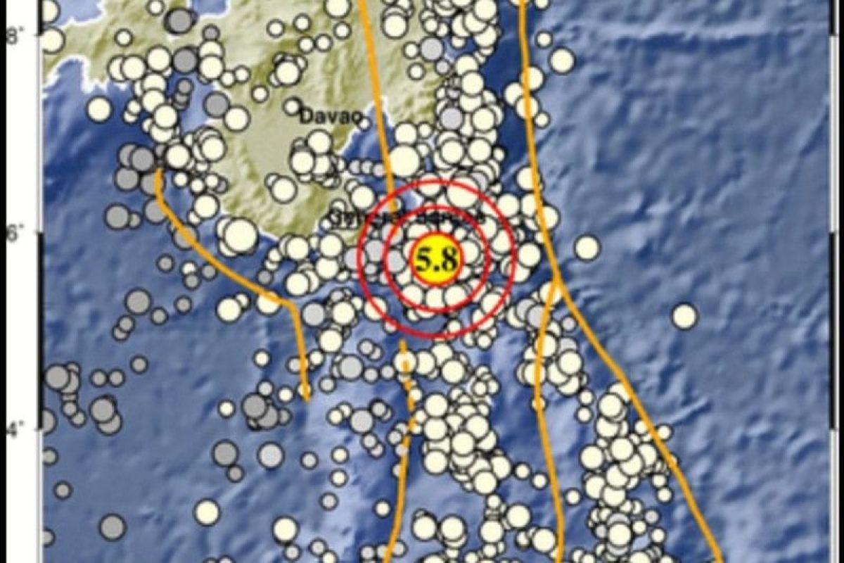 Gempa bumi dengan magnitudo 5,8 terjadi di barat laut Miangas