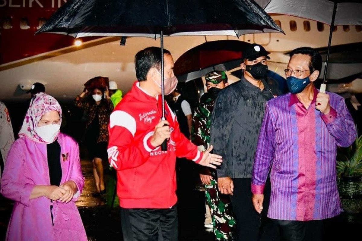 Di bawah guyuran hujan Gubernur DIY sambut kedatangan Presiden Jokowi