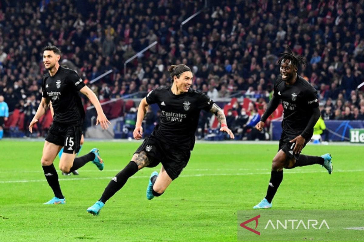 Darwin Nunez antar Benfica sisihkan Ajax menuju perempat final Liga Champions