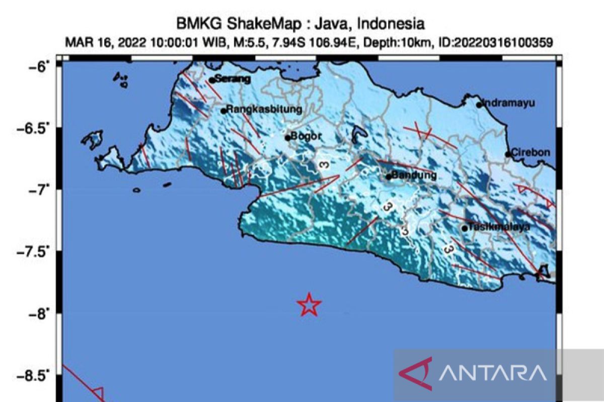 Gempa M 5,5 di Jawa Barat  sebabkan guncangan sedang