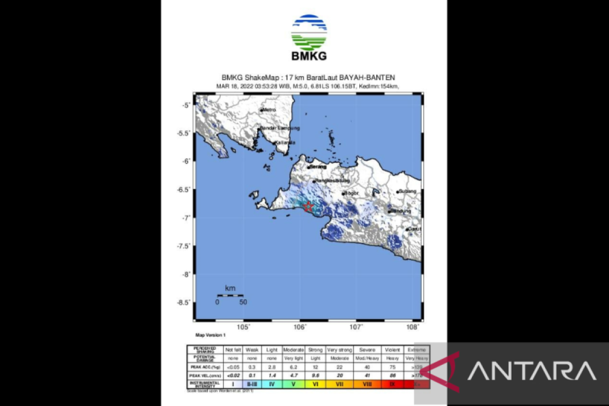 Gempa magnetudo 5,1 di Banten dirasakan hingga Sukabumi