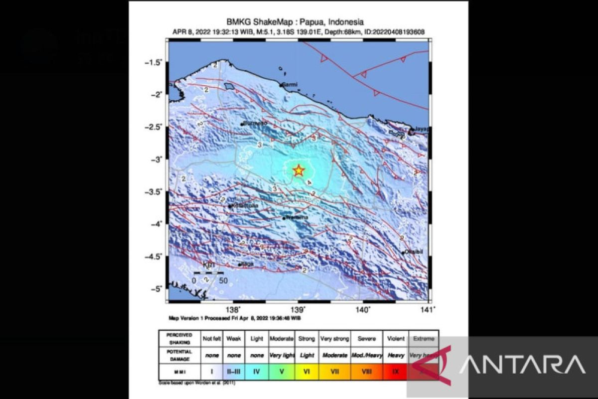 Provinsi  Papua diguncang gempa Magnitudo  5,1