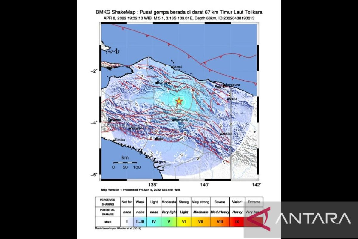BMKG: Gempa dangkal Tolikara akibat sesar naik zona pegunungan tengah Papua