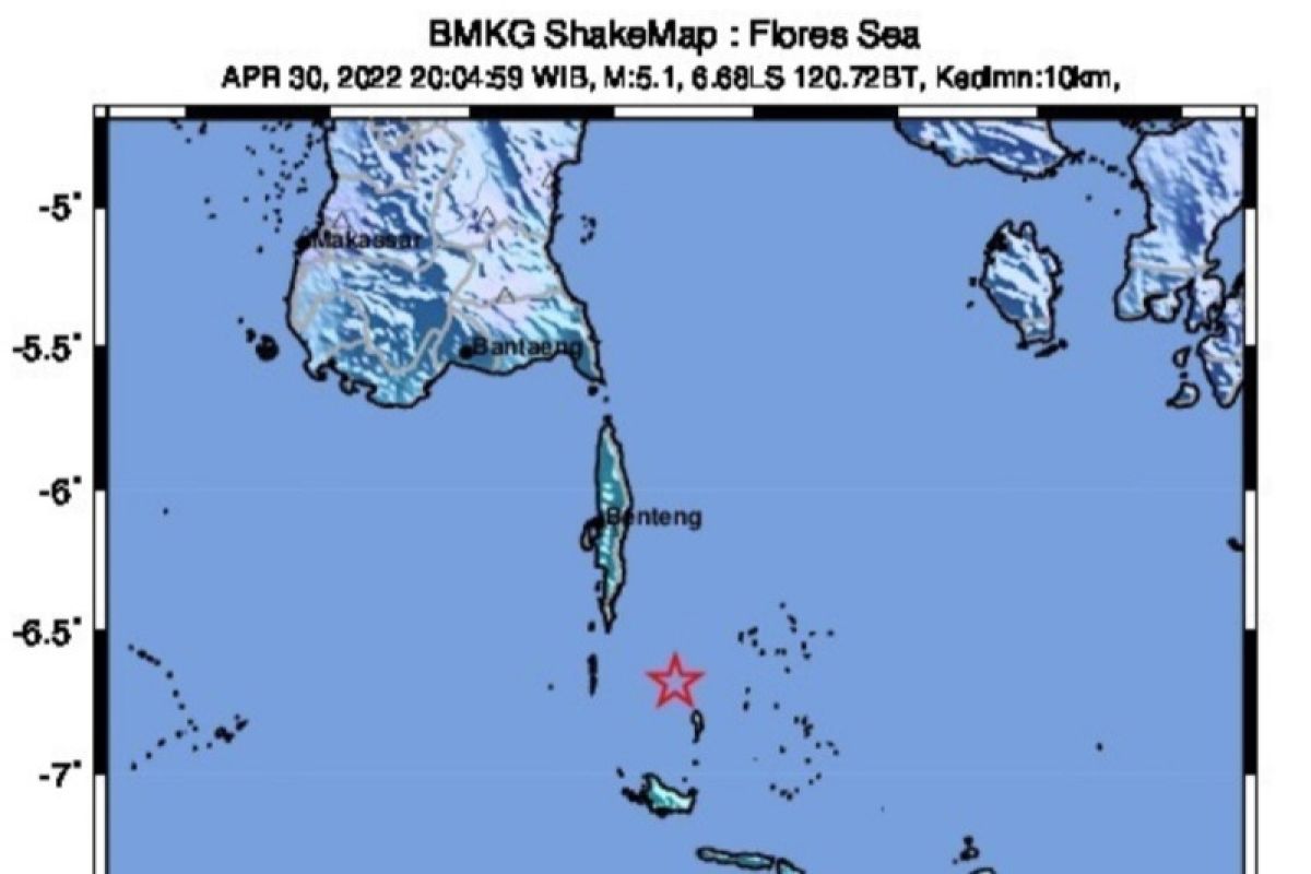 Gempa magnitudo 5,2 guncang Selayar tidak berpotensi tsunami