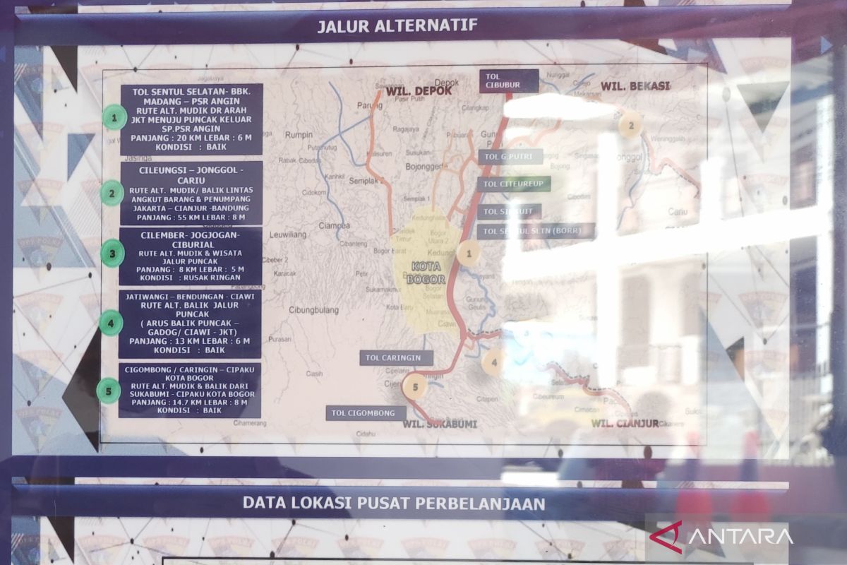Polres Bogor: Lima jalur alternatif Puncak bisa diakses wisatawan