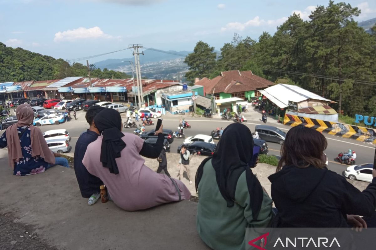 Pengendara terjebak macet di Puncak, nikmati istirahat di bukit buatan