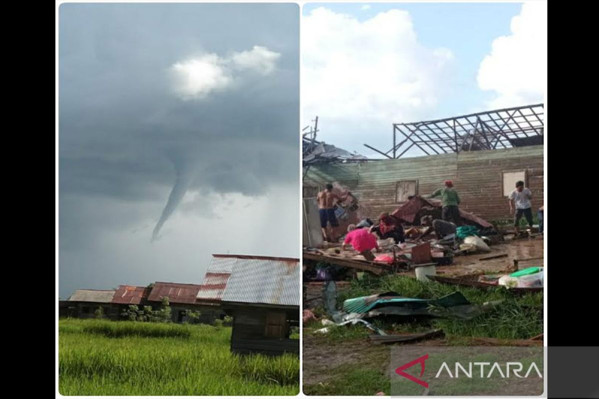 Diterjang angin puting beliung, belasan rumah rusak di Kapuas