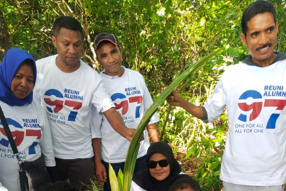 Alumni SMAN pelauw tanam anakan kelapa di pulau pombo