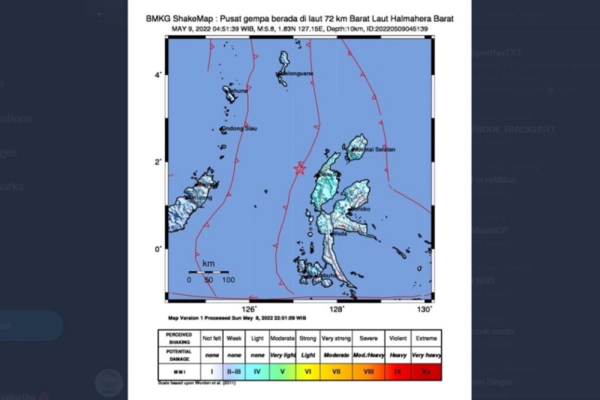 Perairan Halmahera Barat diguncang Gempa magnitudo 5,8