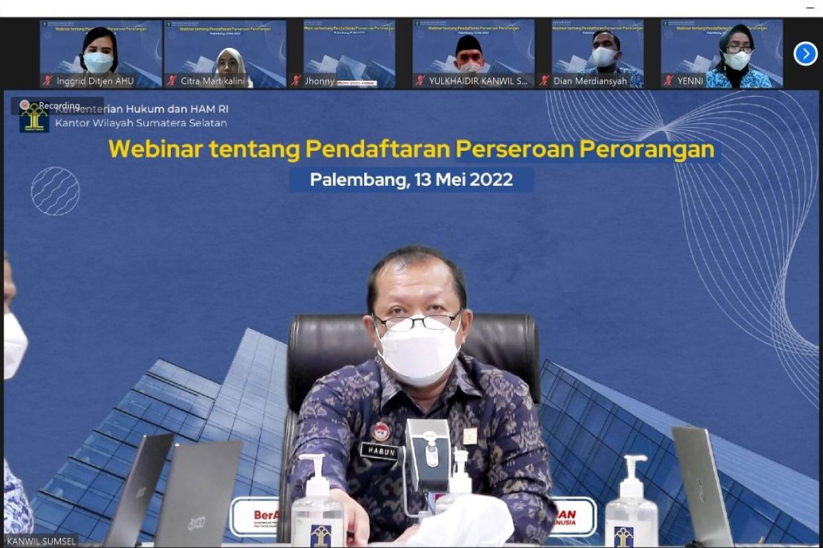 Kemenkumham Sumsel gelar webinar pendaftaran perseroan perorangan