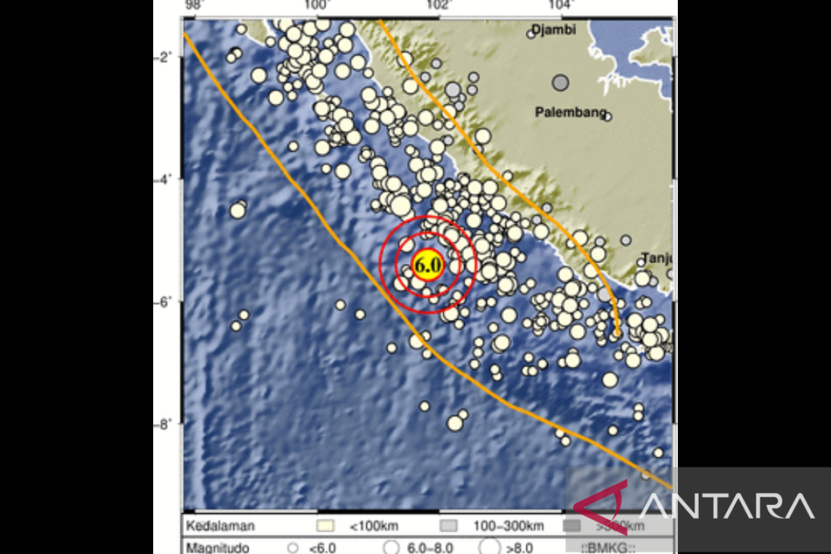 Gempa Bengkulu magnitudo 5,9 di Zona Megathrust Segmen Enggano