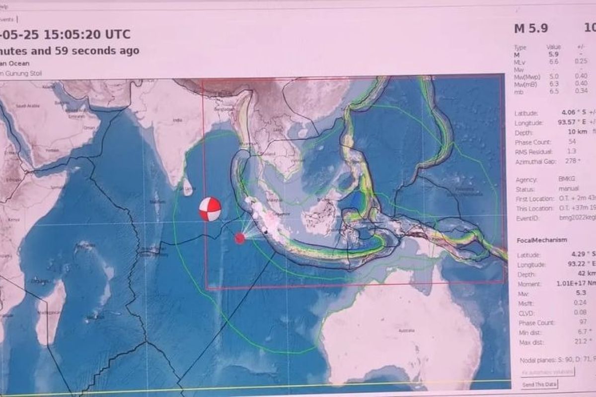 Pusat gempa Samudra Hindia  Rabu malam berdekatan dengan gempa 2016