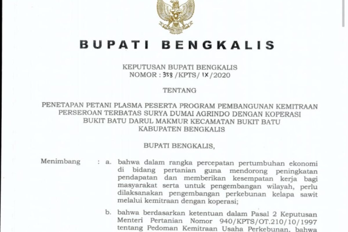 SK CPCL Bupati Bengkalis sah secara hukum