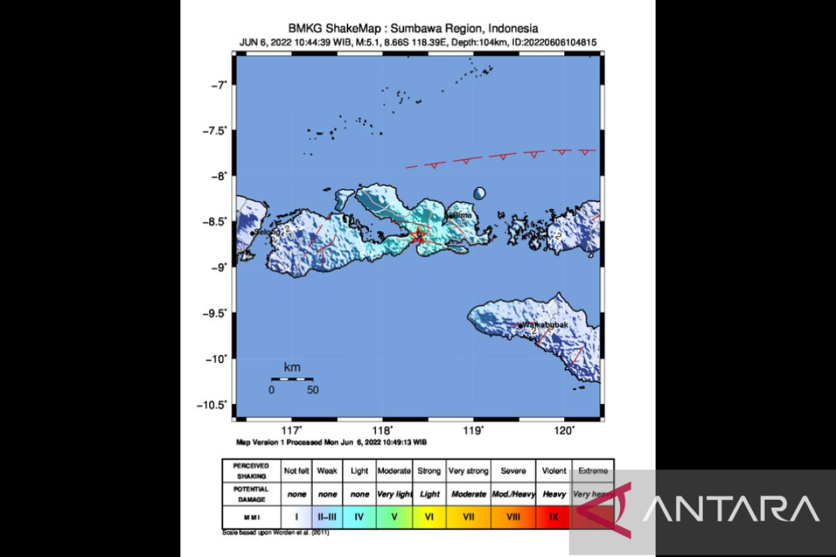 Gempa magnitudo 5,0 NTB berlokasi di darat akibat subduksi