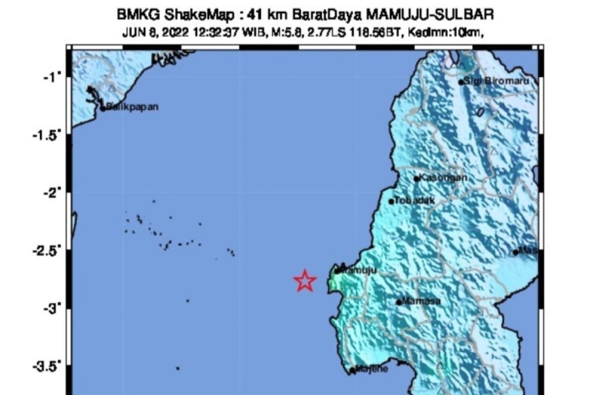 Sulbar diguncang gempa magnitudo 5,8 dan 4 orang dikabarkan luka