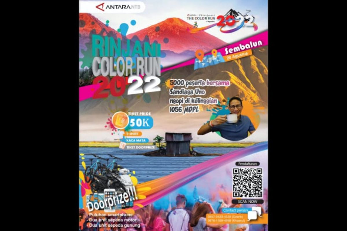 Link pendaftaran "Rinjani Color Run 2022", sensasi berlari di ketinggian 1.056 Mdpl