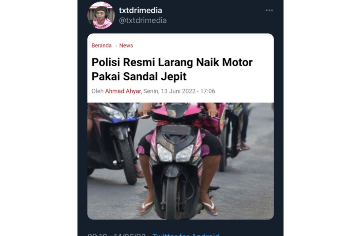 Misinformasi! Polisi tilang pengendara motor yang menggunakan sandal jepit