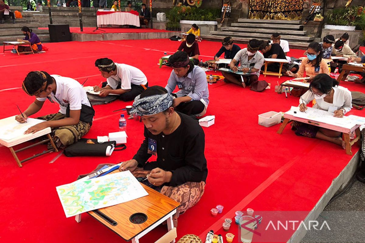 Remaja Bali lestarikan lukisan klasik Wayang Kamasan di pesta kesenian