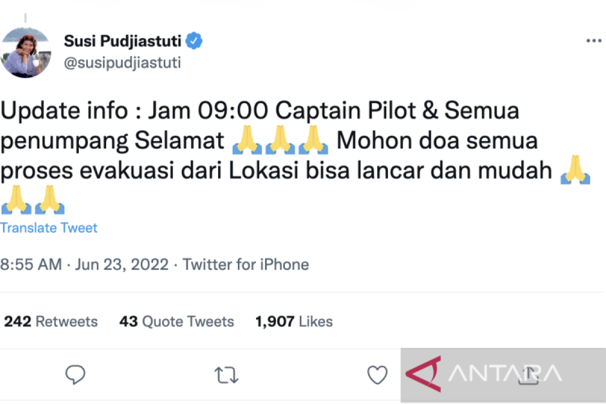 Seluruh penumpang Susi Air ditemukan selamat