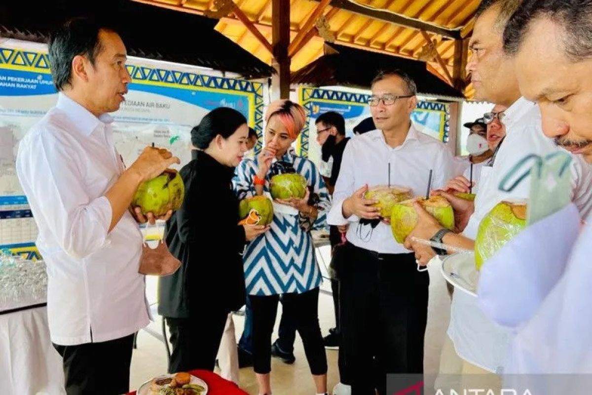 Jokowi dan Puan nikmati kelapa muda di Bendungan Sepaku IKN