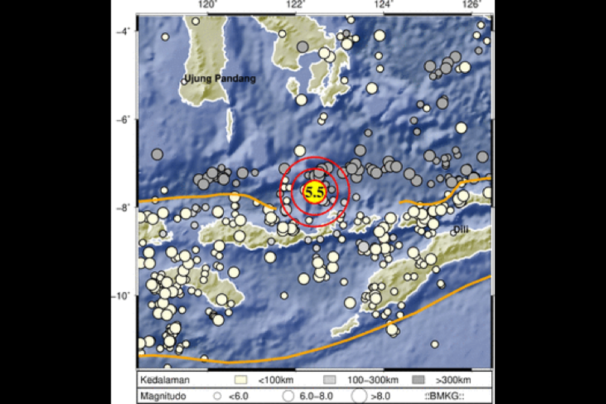 Magnitude-5.5 earthquake strikes Larantuka, East Nusa Tenggara