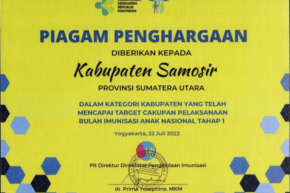 Pemkab Samosir terima penghargaan dari Kemenkes atas capaian BIAN