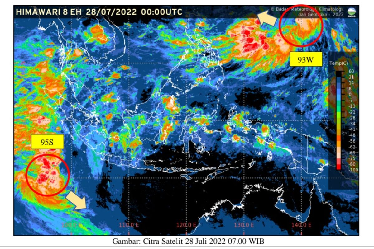 Dua bibit siklon tropis berdampak potensi hujan lebat dan gelombang tinggi