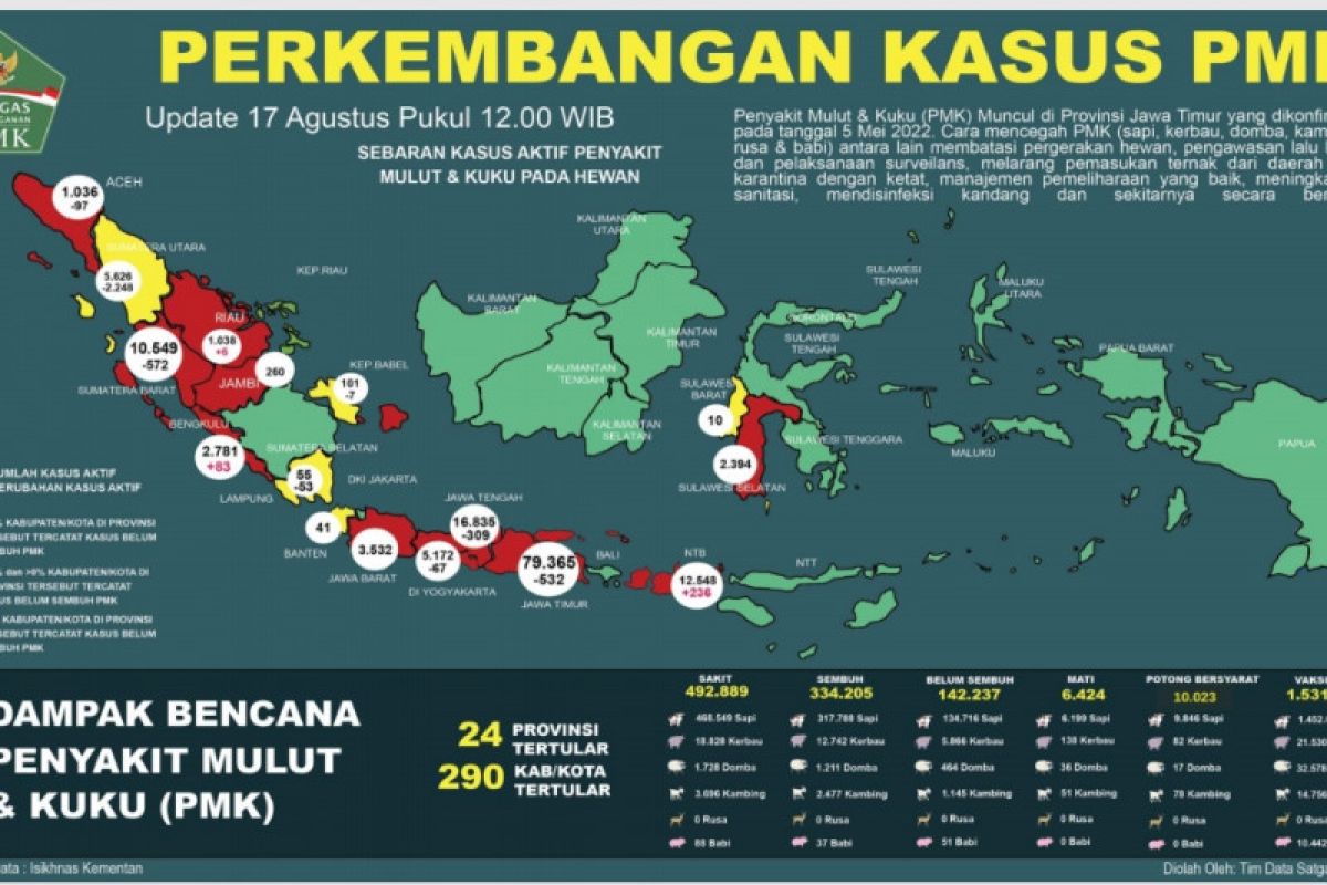 Sebanyak 1,5 juta lebih sapi di Indonesia telah divaksin PMK